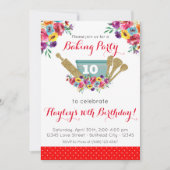 レッドフローラパイオニアベーキングパーティーガールズ誕生日 招待状 (正面)