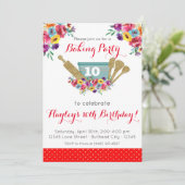 レッドフローラパイオニアベーキングパーティーガールズ誕生日 招待状 (スタンド正面)