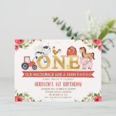 レッドフローラファームアニマルズファースト誕生日招待状 招待状 (スタンド正面)