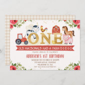 レッドフローラファームアニマルズファースト誕生日招待状 招待状 (正面/裏面)