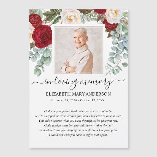 レッドフローラフォト悔やみや弔慰葬儀祈りの言葉カード (正面)