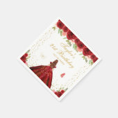 レッドフローラブラウンヘアプリンセス誕生日パーティー スタンダードカクテルナプキン (角)