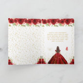 レッドフローラブルネットヘアガールハッピーバースデー カード (内部)