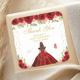 レッドフローラブルネットヘアプリンセスバースデーパーティー スクエアシール