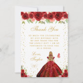 レッドフローラブロンドヘアプリンセス誕生日パーティー サンキューカード (正面)