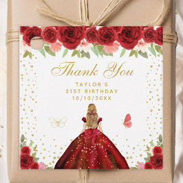 レッドフローラブロンドヘアプリンセス誕生日パーティー フェイバータグ