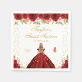 レッドフローラブロンドヘアプリンセスSweet sixteen スタンダードカクテルナプキン (正面)