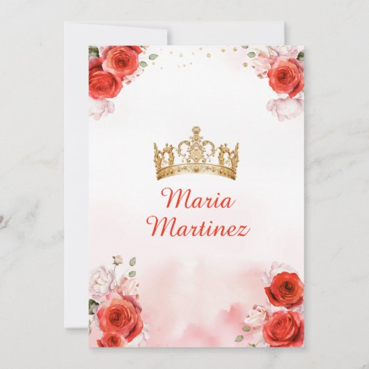 レッドフローラプリンセスドレス金ゴールドクラウンキンセアニラ 招待状 (裏面)