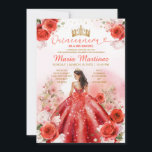 レッドフローラプリンセスドレス金ゴールドクラウンキンセアニラ 招待状<br><div class="desc">編集可能な赤フローラプリンセスドレス金ゴールドクラウンキンセアニラ招待状エレガントレッドフラワーズドレス結婚ミクインズ招待状キンセアニラ15アノス、16誕生日シルバーグリッター</div>