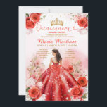 レッドフローラプリンセスドレス金ゴールドクラウンキンセアニラ 招待状<br><div class="desc">編集可能な赤フローラプリンセスドレス金ゴールドクラウンキンセアニラ招待状エレガントレッドフラワーズドレス結婚ミクインズ招待状キンセアニラ15アノス、16誕生日シルバーグリッター</div>