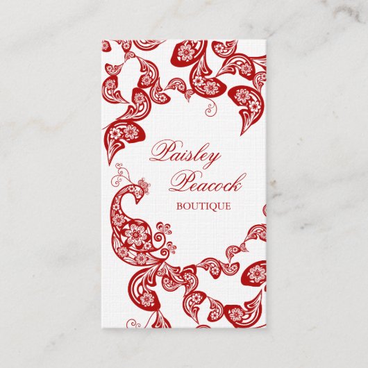 レッドフローラペイズリーピーコックシスタイリッシュックエレガントチック 名刺 (正面)