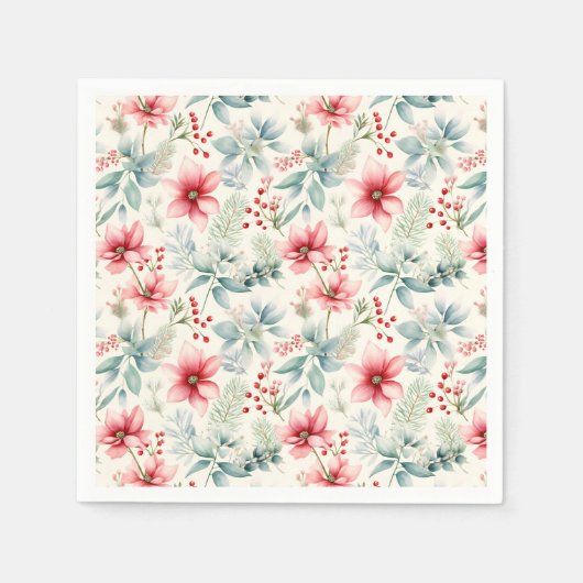 レッドフローラホリデーナプキン スタンダードカクテルナプキン (正面)