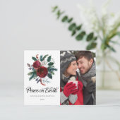 レッドフローラホリーフォトクリスマスホリデー ポストカード (スタンド正面)