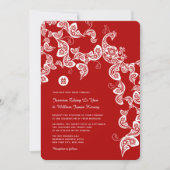 レッドフローラボホピーコッエレガントク中国の結婚ス 招待状 (正面)