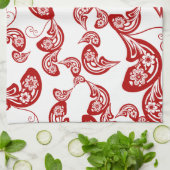 レッドフローラボホピーコックイースタンエレガントシック・アジア キッチンタオル (折り畳み)