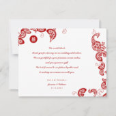 レッドフローラボホピーコックイースタンシックアジア結婚ズ サンキューカード (正面)