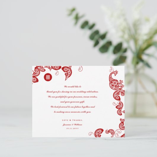 レッドフローラボホピーコックイースタンシックアジア結婚ズ サンキューカード (スタンド正面)