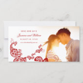 レッドフローラボホピーコックイースタンシックアジア結婚ズ セーブザデート (正面)