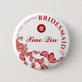 レッドフローラボーホピーコックアジア結婚の花嫁メイド 缶バッジ (正面)