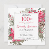 レッドフローラポインセチア100thバースデーパーティースクエア 招待状 (正面)