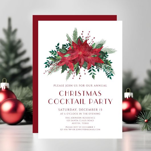 レッドフローラポインセティアクリスマスカクテルパーティー 招待状