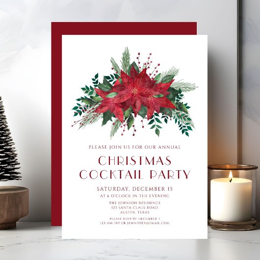レッドフローラポインセティアクリスマスカクテルパーティー 招待状
