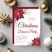 レッドフローラポインセティアクリスマスディナーパーティー 招待状