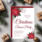 レッドフローラポインセティアクリスマスディナーパーティー 招待状