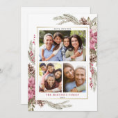 レッドフローラモダンボタニカルベリーメリークリスマス シーズンカード (正面/裏面)