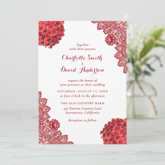 レッドフローラレ素朴ース結婚式招待状 招待状 (スタンド正面)