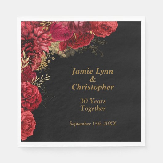 レッドフローラ結婚ズ・アニバーサリー・ナプキンス スタンダードランチョンナプキン (正面)