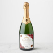 レッドフローラ蝶金ゴールドキンセアニラ誕生日 スパークリングワインラベル (正面)