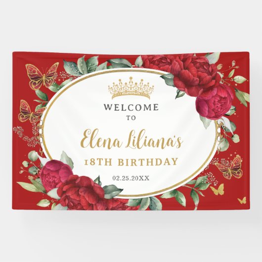 レッドフローラ蝶18th誕生日スウィート16 横断幕 (横)
