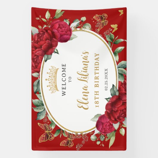 レッドフローラ蝶18th誕生日スウィート16 横断幕 (縦)