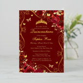 レッドフローラ金ゴールドスワールバタフライキンセアニェラ 箔招待状 (立ち正面)