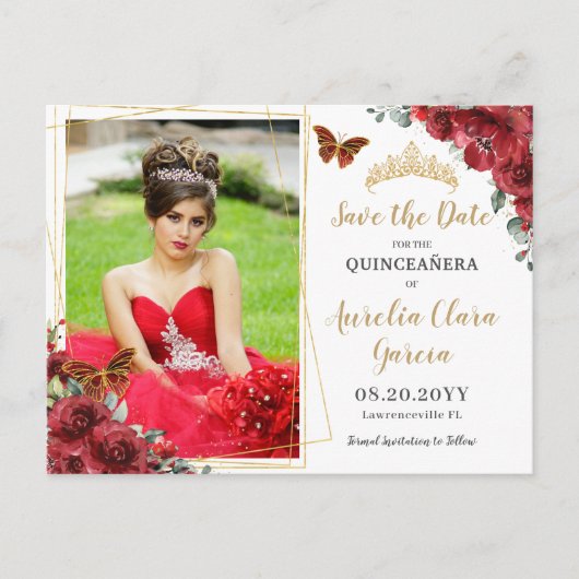 レッドフローラ金ゴールド幾何学模様キンセニェラ写真 案内ポストカード (正面)