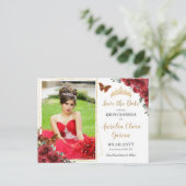 レッドフローラ金ゴールド幾何学模様キンセニェラ写真 案内ポストカード (スタンド正面)