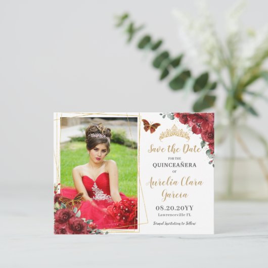 レッドフローラ金ゴールド幾何学模様キンセニェラ写真 案内ポストカード (スタンド正面)