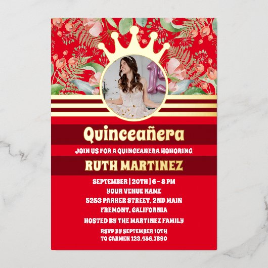 レッドフローラ金ゴールド王女キンセアニェラ 箔招待状 (正面)