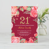 レッドフローラ21th誕生日金ゴールドグリッターブルゴーニュ赤 招待状 (スタンド正面)