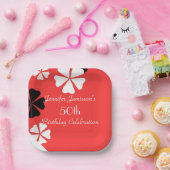 レッドフローラ50thバースデーパーティーシンプルスクエア ペーパープレート (パーティー)