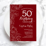 レッドフローラ50th誕生日パーティー 招待状<br><div class="desc">レッドホワイトフローラ50th Birthday Partyへの招待。ボタニカルモダンアウトラインスケッチのアクセントとタイポグラフィスクリプトフォントを特徴とするミニマルデザイン。トレンディーシンプル招待状カードは女性の日スタイリッシュお祝いに最適。任意のカスタマイズ年齢にすることができる。印刷されたZazzle招待状または即時ダウンロードのデジタル印刷可能なテンプレート。</div>