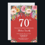 レッドフローラ70th誕生日招待状 招待状<br><div class="desc">レッドフローラ第70誕生日招待状の女性向け。水彩フローラフラワー赤の背景ピンク、黄色、オレンジ、紫の花。大人の誕生日。13.15.16.18.21.30.40.50.60.70.80.90.100.任意の年齢さらにカスタマイズするには、「クリックカスタマイズit」ボタンをクリックし、デザインツールを使用してこのテンプレートを変更してください。</div>