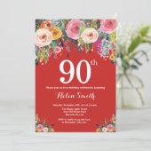 レッドフローラ90番目の誕生日招待状 招待状 (スタンド正面)