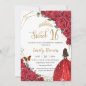 レッドフローラSweet sixteen誕生日プリンセスクラウン 招待状 (正面)