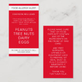 レッドフードアレルギーパーソナライズされた警告シェフカード 名刺 (正面/裏面)