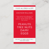 レッドフードアレルギーパーソナライズされた警告シェフカード 名刺 (正面)