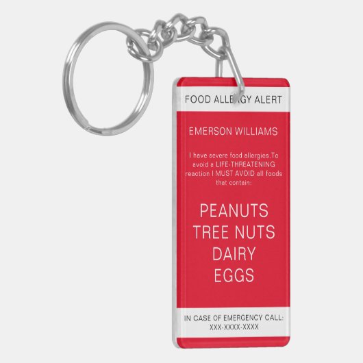 レッドフードアレルギー医療警報連絡緊急 キーホルダー (正面左)