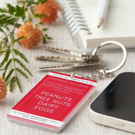 レッドフードアレルギー医療警報連絡緊急 キーホルダー (正面右)