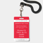 レッドフードアレルギー警パーソナライズされた告 バッジ (ストラップ付き表面)